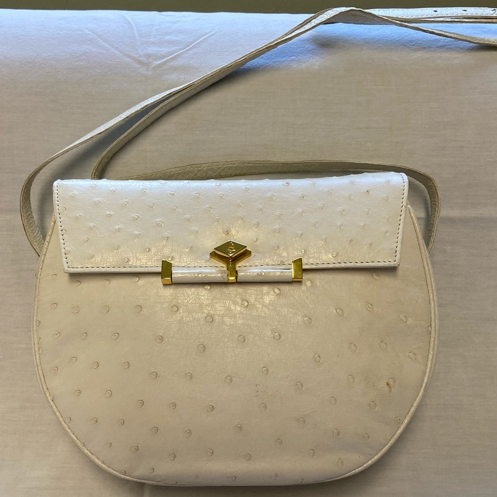 Genuine White Ostrich leather crossbody bag